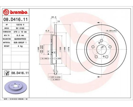 Brake Disc COATED DISC LINE 08.D416.11 Brembo