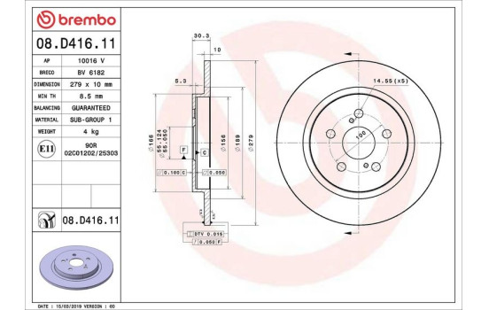 Brake Disc COATED DISC LINE 08.D416.11 Brembo, Image 2