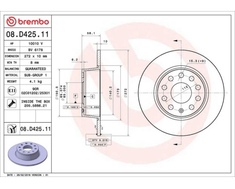 Brake Disc COATED DISC LINE 08.D425.11 Brembo, Image 2