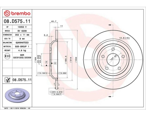 Brake Disc COATED DISC LINE 08.D575.11 Brembo