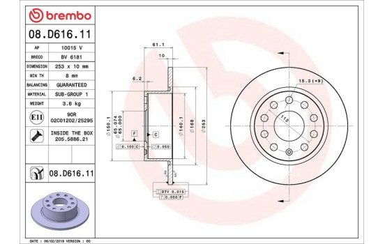 Brake Disc COATED DISC LINE 08.D616.11 Brembo, Image 2