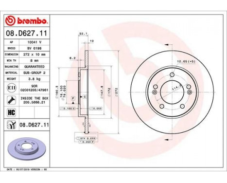 Brake Disc COATED DISC LINE 08.D627.11 Brembo, Image 2