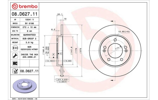 Brake Disc COATED DISC LINE 08.D627.11 Brembo, Image 2