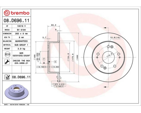 Brake Disc COATED DISC LINE 08.D696.11 Brembo, Image 2