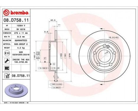 Brake Disc COATED DISC LINE 08.D758.11 Brembo