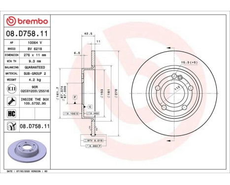 Brake Disc COATED DISC LINE 08.D758.11 Brembo, Image 2
