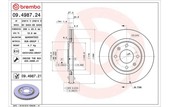 Brake Disc COATED DISC LINE 09.4987.21 Brembo, Image 4