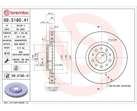 Brake Disc COATED DISC LINE 09.5180.41 Brembo, Image 2