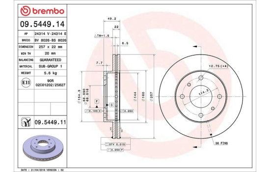 Brake Disc COATED DISC LINE 09.5449.11 Brembo, Image 2