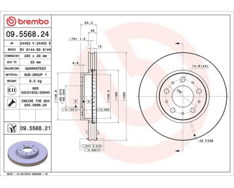 Brake Disc COATED DISC LINE 09.5568.21 Brembo, Image 3