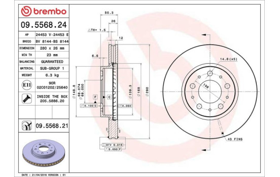 Brake Disc COATED DISC LINE 09.5568.21 Brembo, Image 3