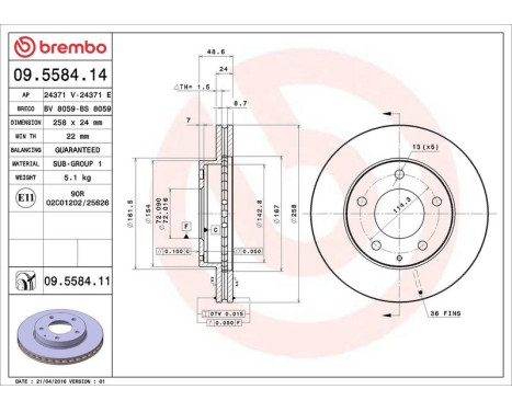 Brake Disc COATED DISC LINE 09.5584.11 Brembo, Image 3