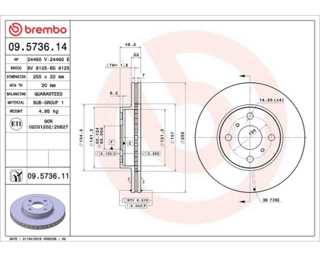 Brake Disc COATED DISC LINE 09.5736.11 Brembo, Image 3
