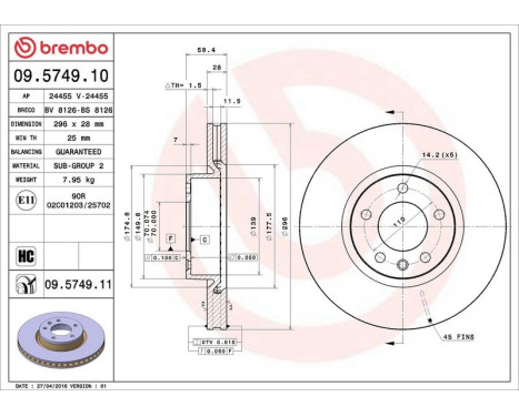 Brake Disc COATED DISC LINE 09.5749.11 Brembo, Image 3