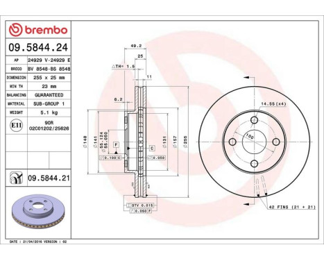 Brake Disc COATED DISC LINE 09.5844.21 Brembo, Image 3