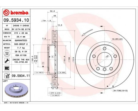 Brake Disc COATED DISC LINE 09.5934.11 Brembo, Image 2