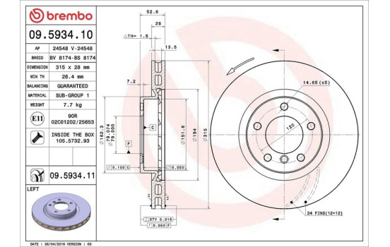 Brake Disc COATED DISC LINE 09.5934.11 Brembo, Image 2