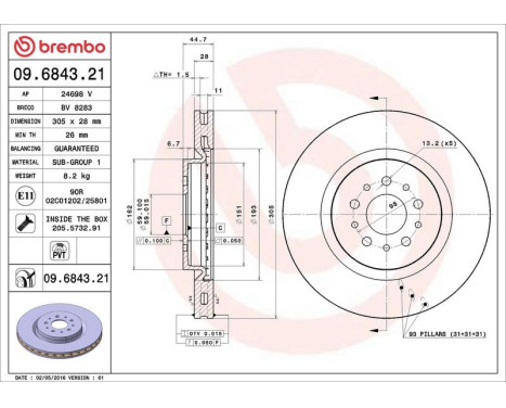 Brake Disc COATED DISC LINE 09.6843.21 Brembo, Image 4