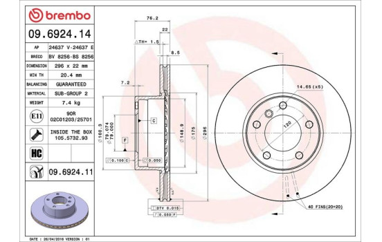 Brake Disc COATED DISC LINE 09.6924.11 Brembo, Image 3