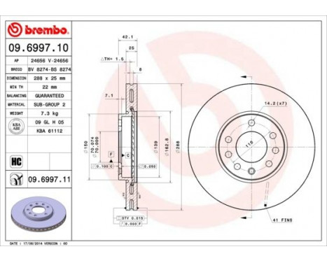 Brake Disc COATED DISC LINE 09.6997.11 Brembo, Image 2