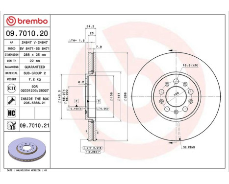 Brake Disc COATED DISC LINE 09.7010.21 Brembo, Image 3