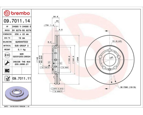 Brake Disc COATED DISC LINE 09.7011.11 Brembo, Image 3