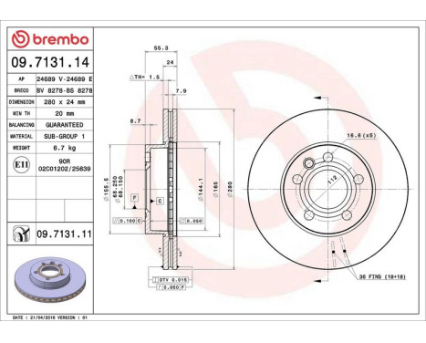 Brake Disc COATED DISC LINE 09.7131.11 Brembo, Image 3
