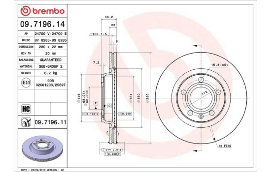 Brake Disc COATED DISC LINE 09.7196.11 Brembo, Image 3