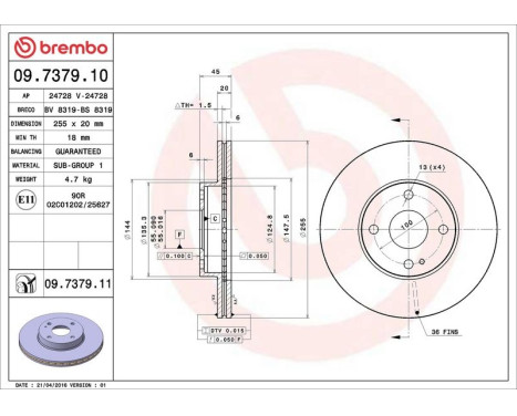 Brake Disc COATED DISC LINE 09.7379.11 Brembo, Image 3