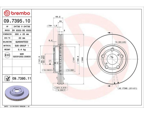 Brake Disc COATED DISC LINE 09.7395.11 Brembo, Image 3