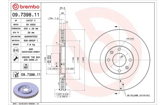 Brake Disc COATED DISC LINE 09.7398.11 Brembo, Image 4