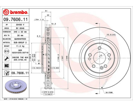 Brake Disc COATED DISC LINE 09.7606.11 Brembo, Image 4