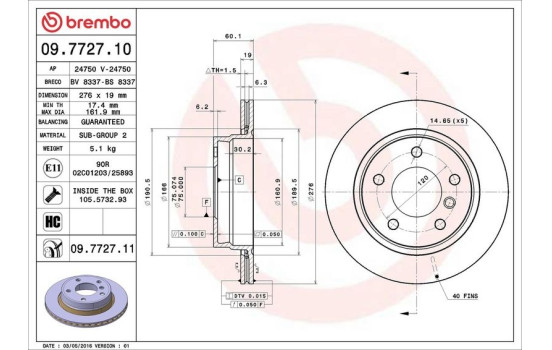 Brake Disc COATED DISC LINE 09.7727.11 Brembo, Image 3