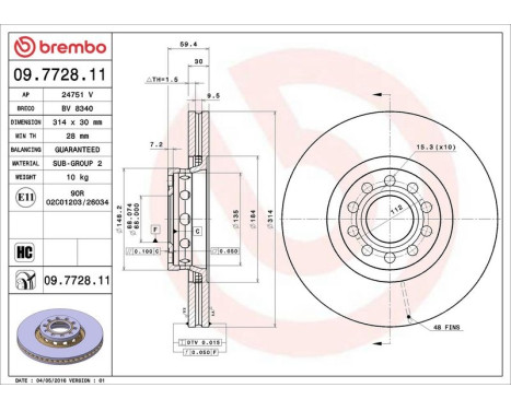 Brake Disc COATED DISC LINE 09.7728.11 Brembo, Image 4