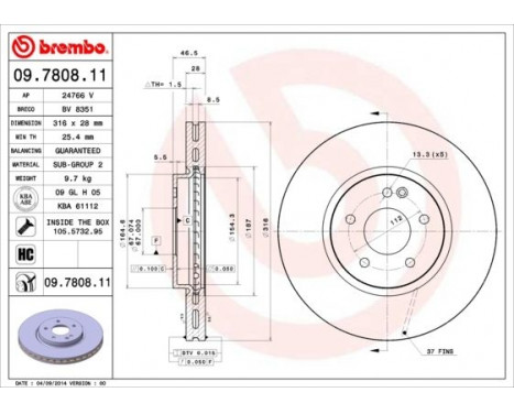 Brake Disc COATED DISC LINE 09.7808.11 Brembo, Image 3