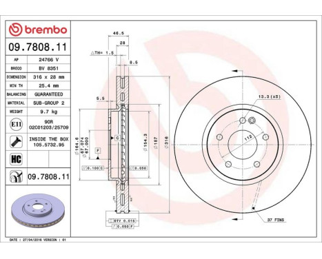 Brake Disc COATED DISC LINE 09.7808.11 Brembo, Image 4