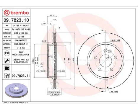 Brake Disc COATED DISC LINE 09.7823.11 Brembo, Image 3