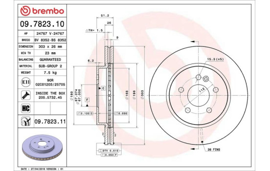 Brake Disc COATED DISC LINE 09.7823.11 Brembo, Image 3