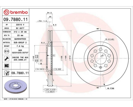 Brake Disc COATED DISC LINE 09.7880.11 Brembo, Image 4