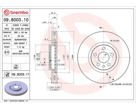 Brake Disc COATED DISC LINE 09.8003.11 Brembo, Image 3