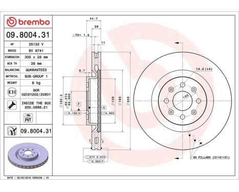 Brake Disc COATED DISC LINE 09.8004.31 Brembo, Image 3