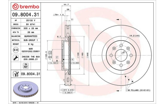 Brake Disc COATED DISC LINE 09.8004.31 Brembo, Image 3