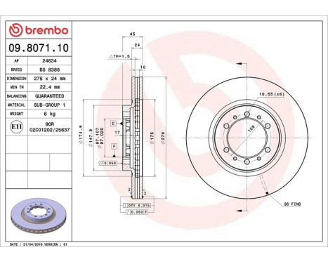 Brake Disc COATED DISC LINE 09.8071.11 Brembo, Image 3
