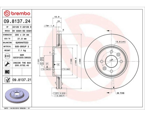 Brake Disc COATED DISC LINE 09.8137.21 Brembo, Image 4