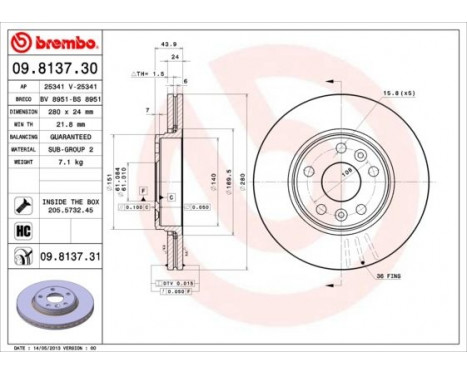 Brake Disc COATED DISC LINE 09.8137.31 Brembo, Image 2