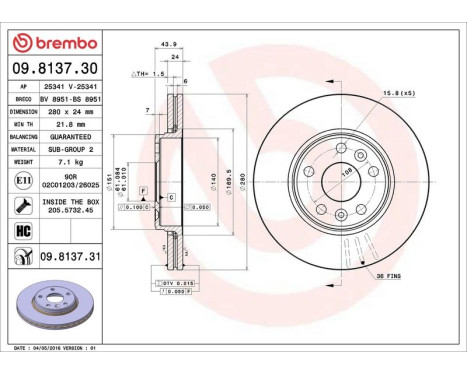 Brake Disc COATED DISC LINE 09.8137.31 Brembo, Image 3