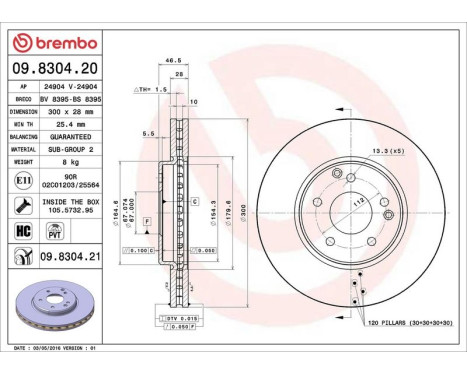 Brake Disc COATED DISC LINE 09.8304.21 Brembo, Image 3