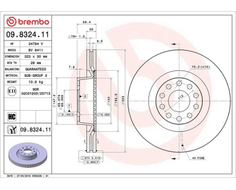 Brake Disc COATED DISC LINE 09.8324.11 Brembo, Image 4