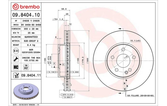 Brake Disc COATED DISC LINE 09.8404.11 Brembo, Image 3