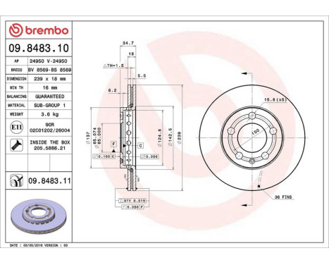 Brake Disc COATED DISC LINE 09.8483.11 Brembo, Image 3